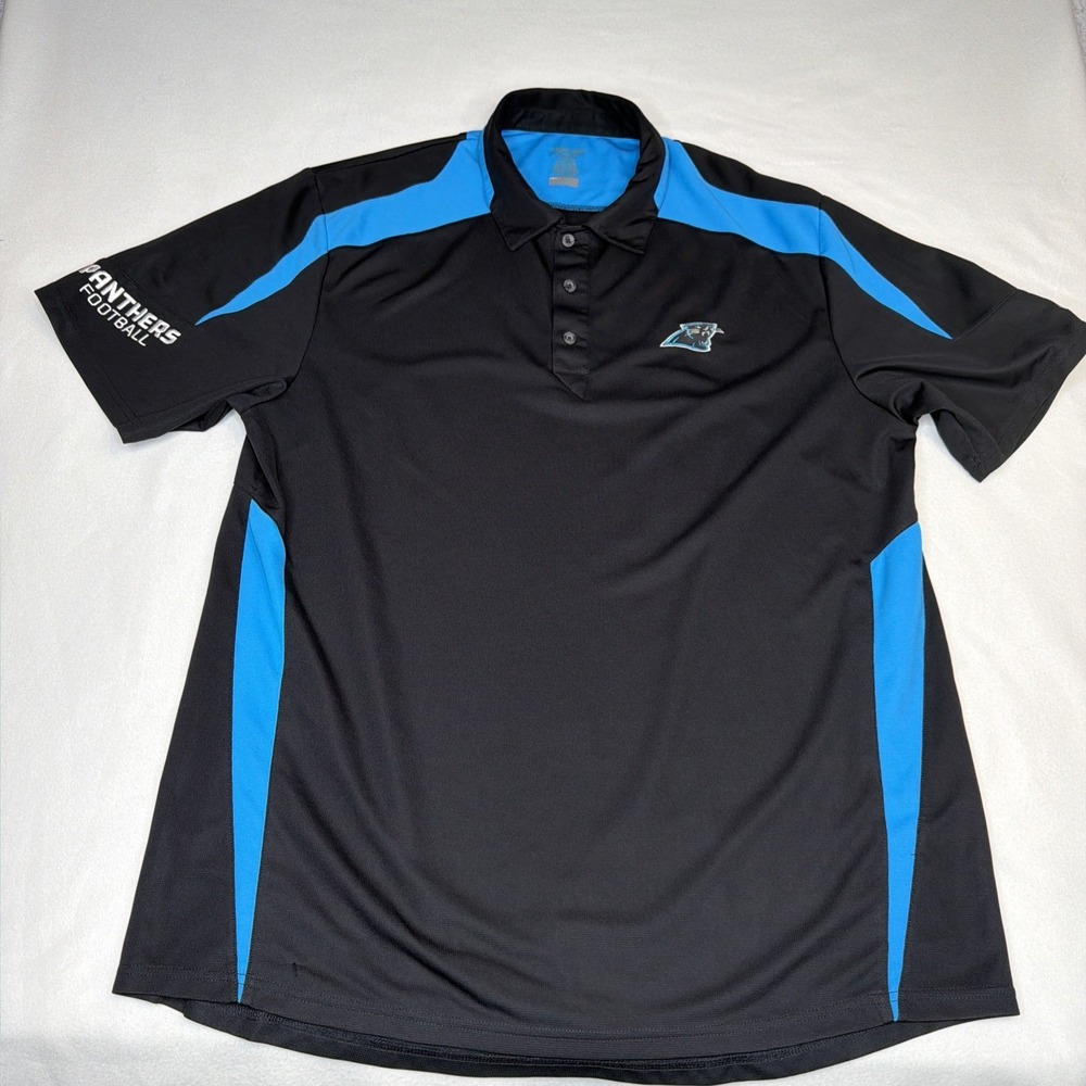Nike Pro NFL Carolina Panthers Polo Shirt Men's XL Dri-FIT Black Blue EUC